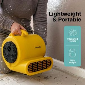 Serenelife Air Mover – High-Speed Blower Fan With 3 Speeds, Adjustable Angle, And Durable Design For Drying, Ventilation, And Air Circulation In Homes, Garages, And Worksites (Yellow)