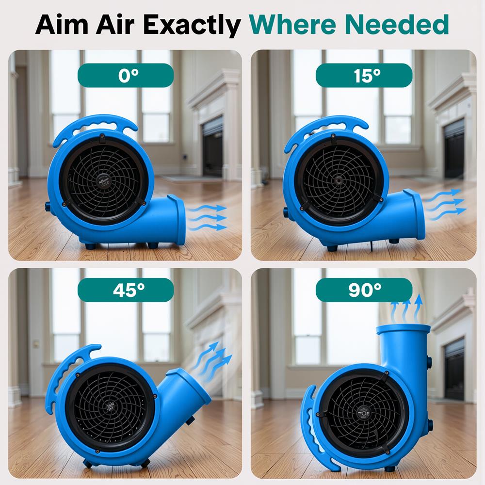 Serenelife Air Mover – High-Speed Blower Fan With 3 Speeds, Adjustable Angle, And Durable Design For Drying, Ventilation, And Air Circulation In Homes, Garages, And Worksites (Blue)