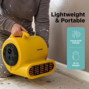 Serenelife Air Mover – High-Speed Blower Fan With 3 Speeds, Adjustable Angle, And Durable Design For Drying, Ventilation, And Air Circulation In Homes, Garages, And Worksites (Yellow)