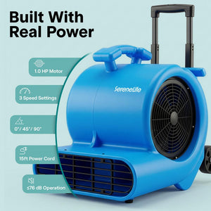 Serenelife Air Mover – High-Speed Blower Fan With 3 Speeds, Adjustable Angle, And Durable Design For Drying, Ventilation, And Air Circulation In Homes, Garages, And Worksites (Black)