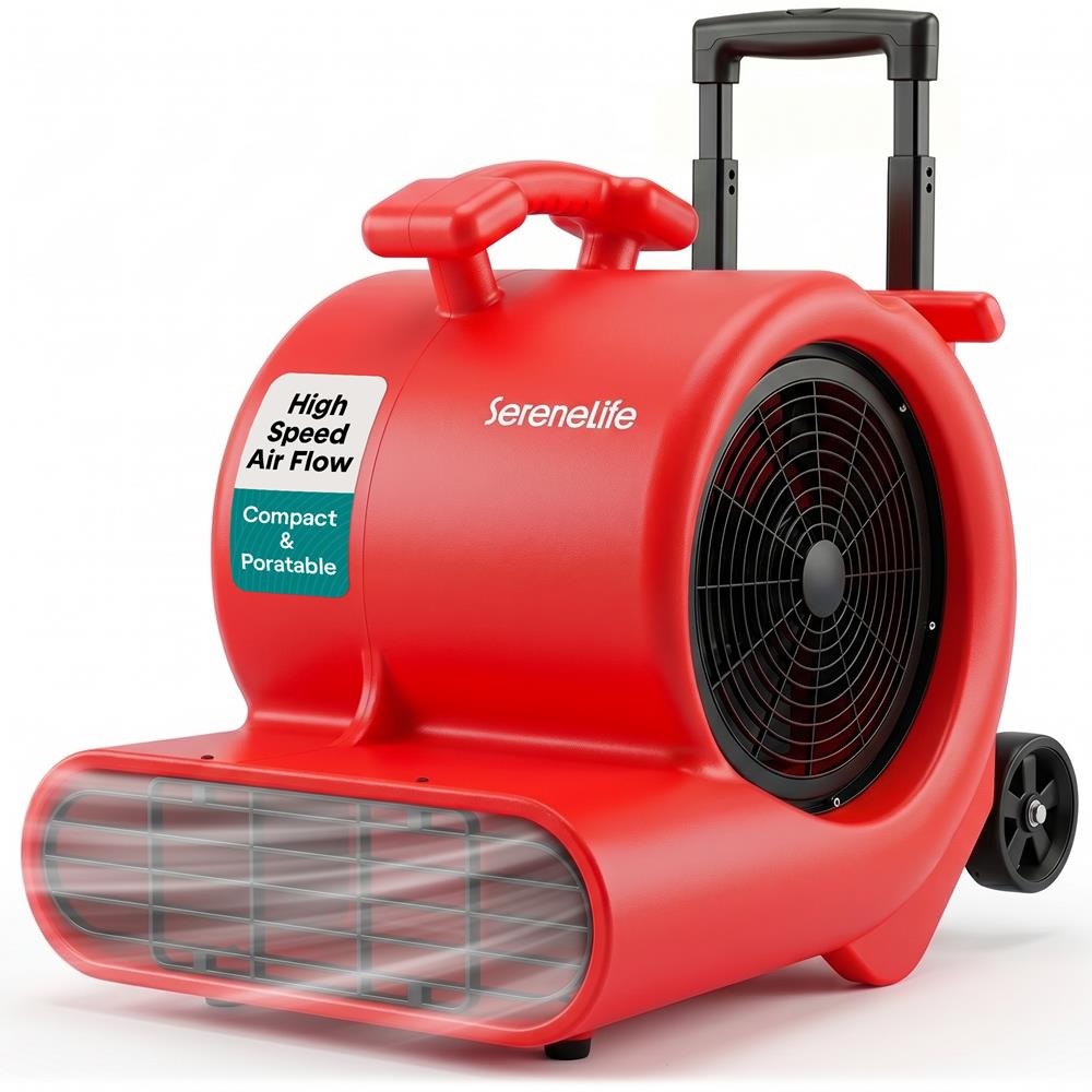 Serenelife Air Mover – High-Speed Blower Fan With 3 Speeds, Adjustable Angle, And Durable Design For Drying, Ventilation, And Air Circulation In Homes, Garages, And Worksites (Red)