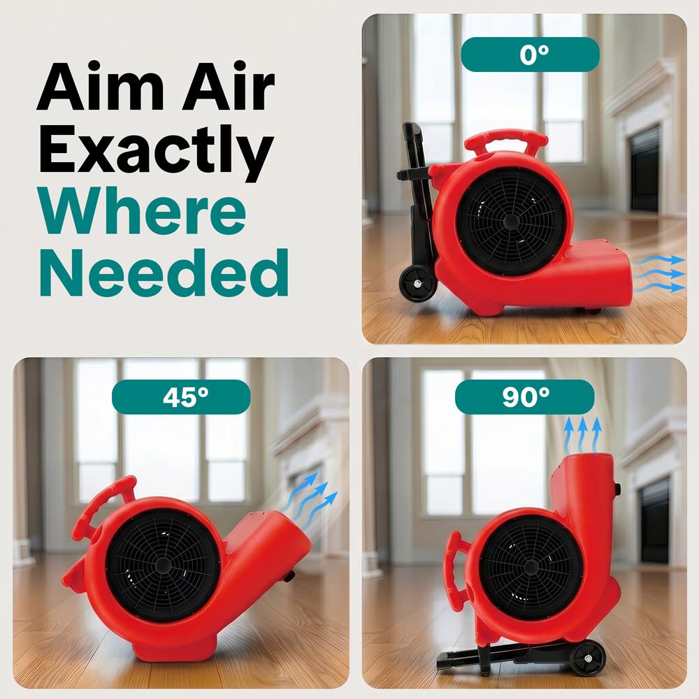 Serenelife Air Mover – High-Speed Blower Fan With 3 Speeds, Adjustable Angle, And Durable Design For Drying, Ventilation, And Air Circulation In Homes, Garages, And Worksites (Red)