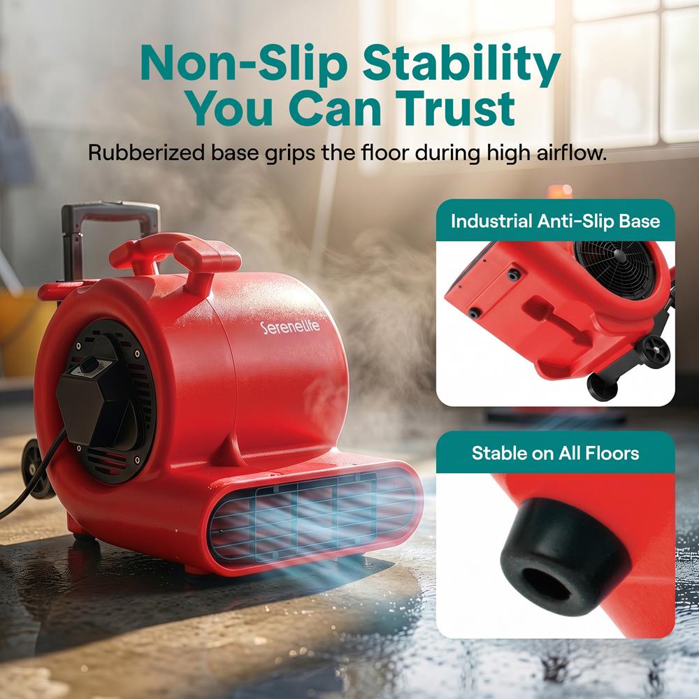 Serenelife Air Mover – High-Speed Blower Fan With 3 Speeds, Adjustable Angle, And Durable Design For Drying, Ventilation, And Air Circulation In Homes, Garages, And Worksites (Red)