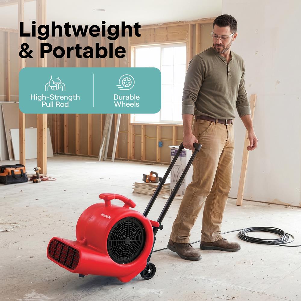 Serenelife Air Mover – High-Speed Blower Fan With 3 Speeds, Adjustable Angle, And Durable Design For Drying, Ventilation, And Air Circulation In Homes, Garages, And Worksites (Red)
