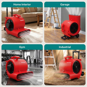 Serenelife Air Mover – High-Speed Blower Fan With 3 Speeds, Adjustable Angle, And Durable Design For Drying, Ventilation, And Air Circulation In Homes, Garages, And Worksites (Red)