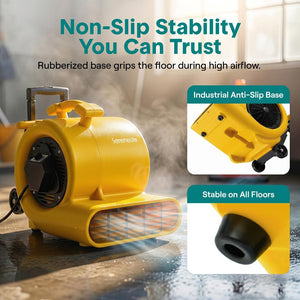 Serenelife Air Mover – High-Speed Blower Fan With 3 Speeds, Adjustable Angle, And Durable Design For Drying, Ventilation, And Air Circulation In Homes, Garages, And Worksites (Yellow)