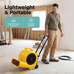 Serenelife Air Mover – High-Speed Blower Fan With 3 Speeds, Adjustable Angle, And Durable Design For Drying, Ventilation, And Air Circulation In Homes, Garages, And Worksites (Yellow)