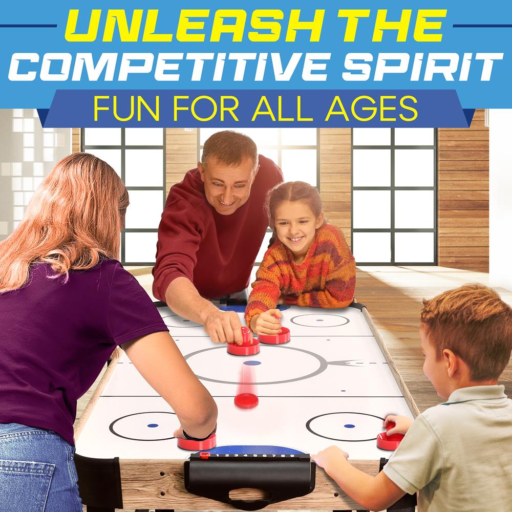 54'' Air Hockey Table For Game Room, Home, Office W/ 2 Pucks, 4 Pushers, Digital Led Scoreboard, Powerful 12V Motor (Natural Color)