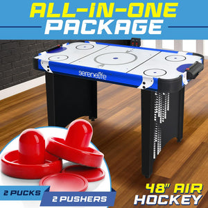 48" Air Hockey Table With Pucks And Pushers Accessories - Ideal For Indoor Games, Room And Bar (Blue & Black)