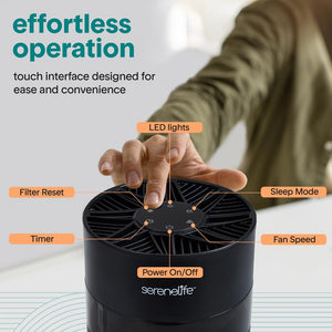 Serenelife High-Performance Air Purifier With Built-In Aroma Box, On/Off Ambient Light & Digital Display – Quiet Operation, 2 Fan Speeds, Timer, And Hepa 13 Filter  (Black)