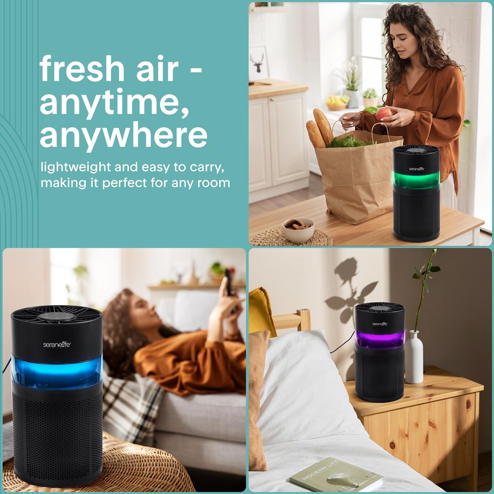 Serenelife High-Performance Air Purifier With Built-In Aroma Box, On/Off Ambient Light & Digital Display – Quiet Operation, 2 Fan Speeds, Timer, And Hepa 13 Filter  (Black)