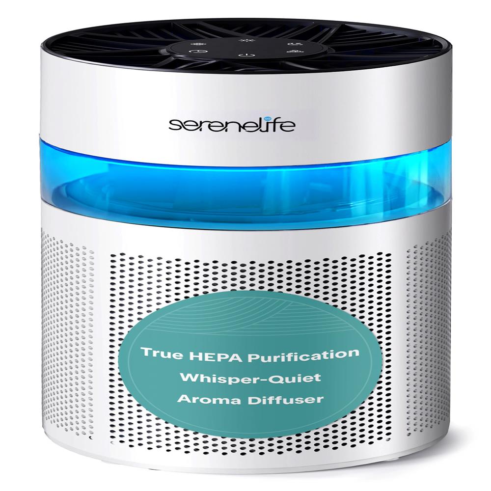 Serenelife High-Performance Air Purifier With Built-In Aroma Box, On/Off Ambient Light & Digital Display – Quiet Operation, 2 Fan Speeds, Timer, And Hepa 13 Filter  (White)