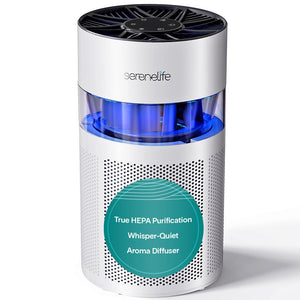 Serenelife High-Performance Air Purifier With Built-In Aroma Box, On/Off Ambient Light & Digital Display – Quiet Operation, 2 Fan Speeds, Timer, And Hepa 13 Filter  (White)