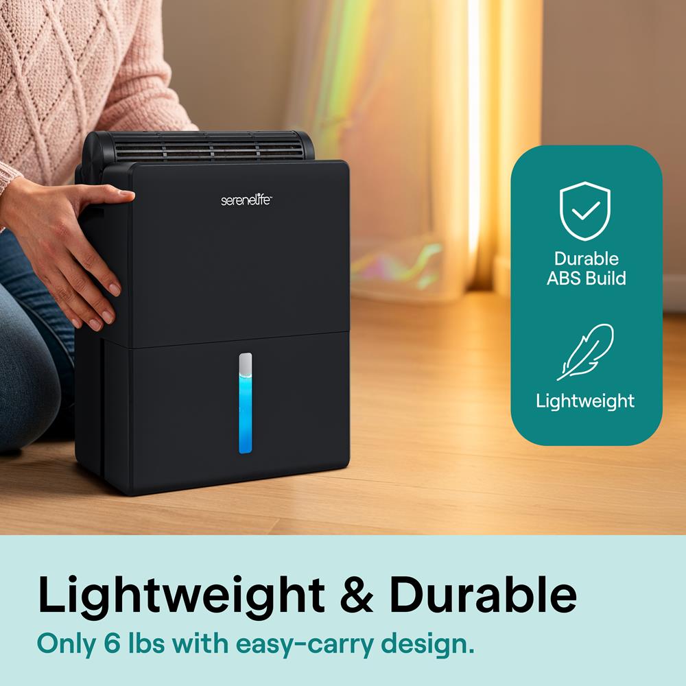 Serenelife 2-In-1 Dehumidifier With Removable Dehumidifying Cylinder, Intelligent Humidity Control, Timer & Sleep Mode – Ideal For Medium To Large Rooms (Black)