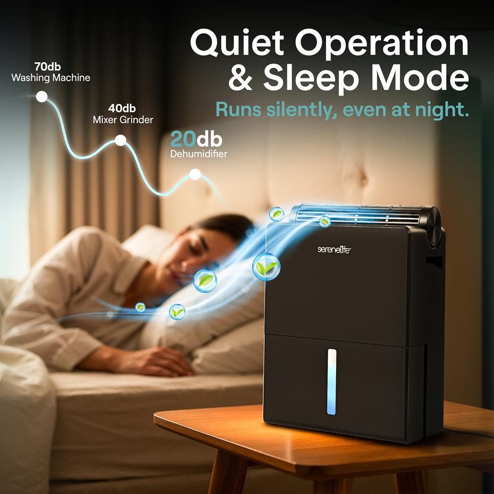 Serenelife 2-In-1 Dehumidifier With Removable Dehumidifying Cylinder, Intelligent Humidity Control, Timer & Sleep Mode – Ideal For Medium To Large Rooms (Black)