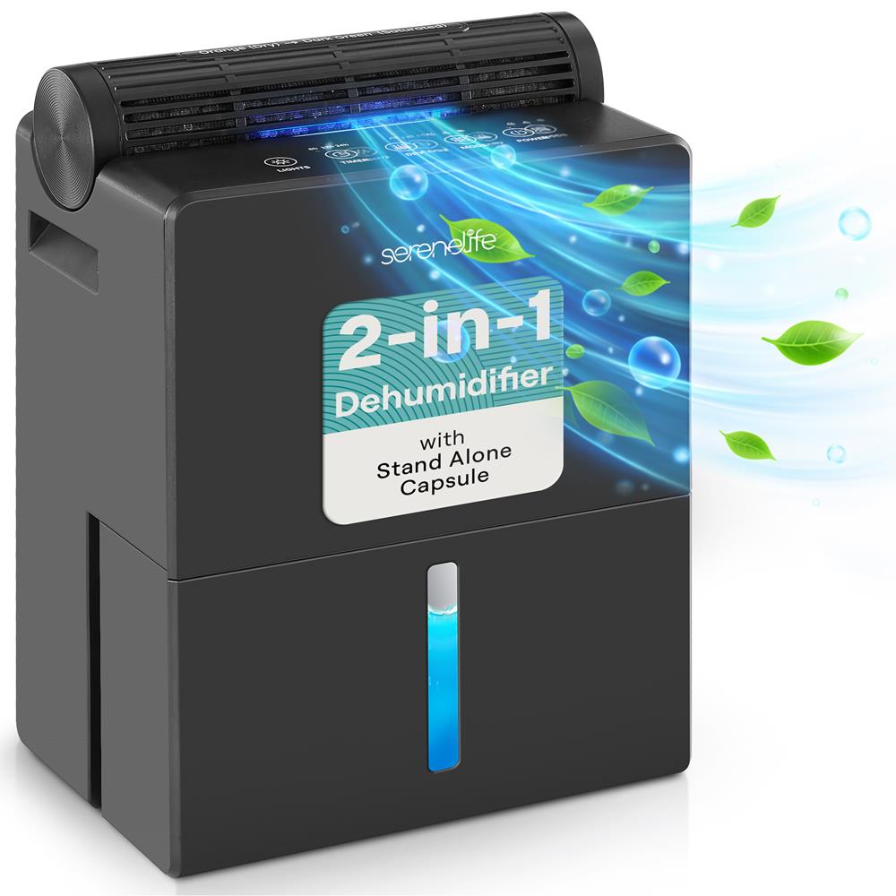Serenelife 2-In-1 Dehumidifier With Removable Dehumidifying Cylinder, Intelligent Humidity Control, Timer & Sleep Mode – Ideal For Medium To Large Rooms (Black)