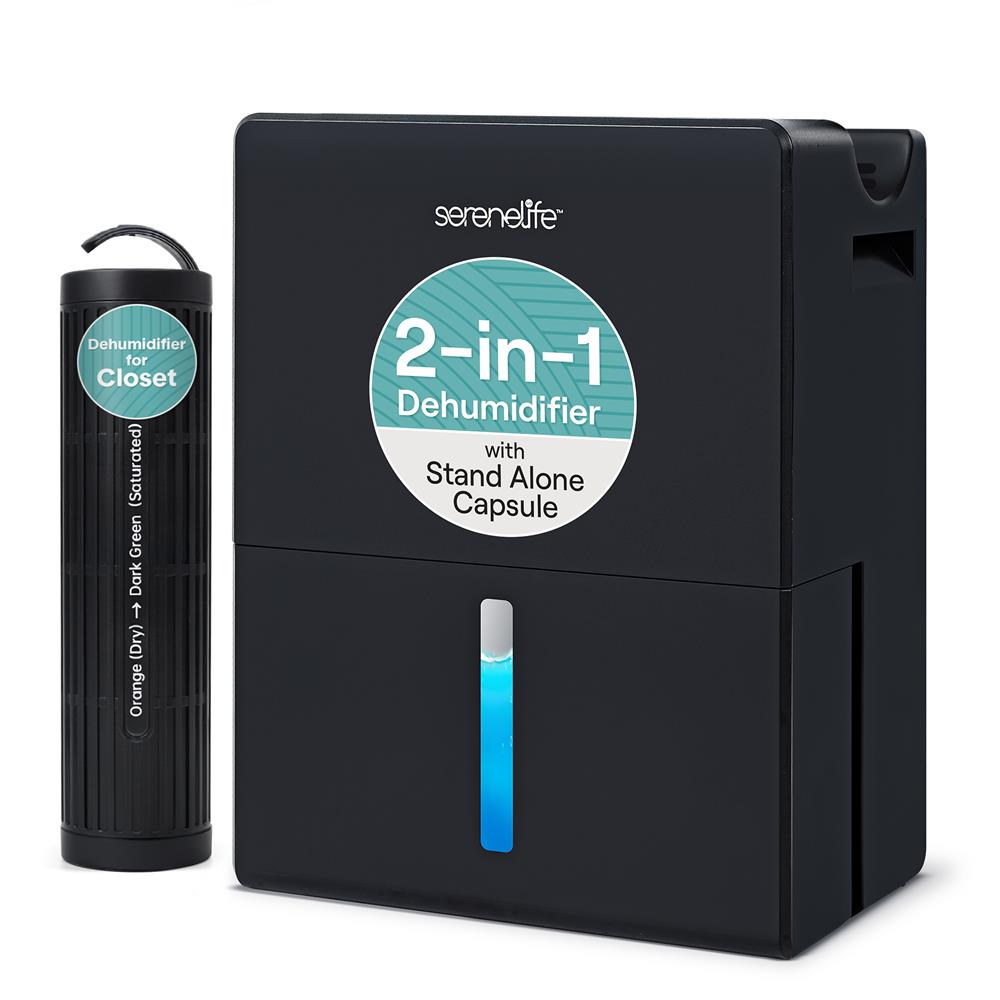 Serenelife 2-In-1 Dehumidifier With Removable Dehumidifying Cylinder, Intelligent Humidity Control, Timer & Sleep Mode – Ideal For Medium To Large Rooms (Black)
