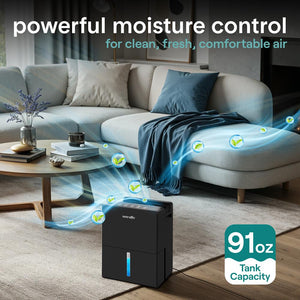 Serenelife 2-In-1 Dehumidifier With Removable Dehumidifying Cylinder, Intelligent Humidity Control, Timer & Sleep Mode – Ideal For Medium To Large Rooms (Black)