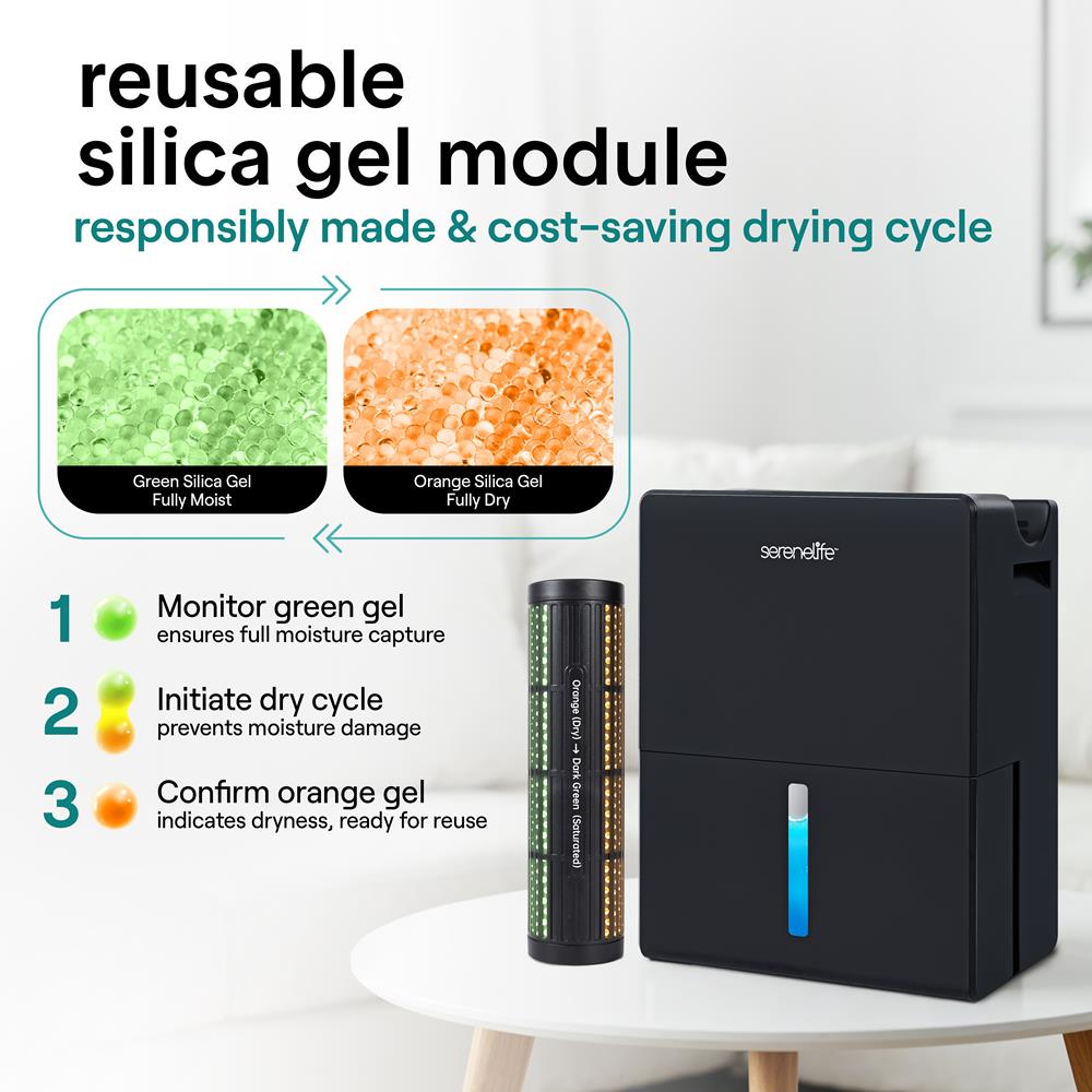 Serenelife 2-In-1 Dehumidifier With Removable Dehumidifying Cylinder, Intelligent Humidity Control, Timer & Sleep Mode – Ideal For Medium To Large Rooms (Black)