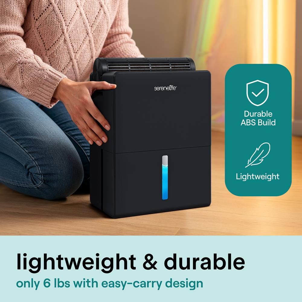 Serenelife 2-In-1 Dehumidifier With Removable Dehumidifying Cylinder, Intelligent Humidity Control, Timer & Sleep Mode – Ideal For Medium To Large Rooms (Black)
