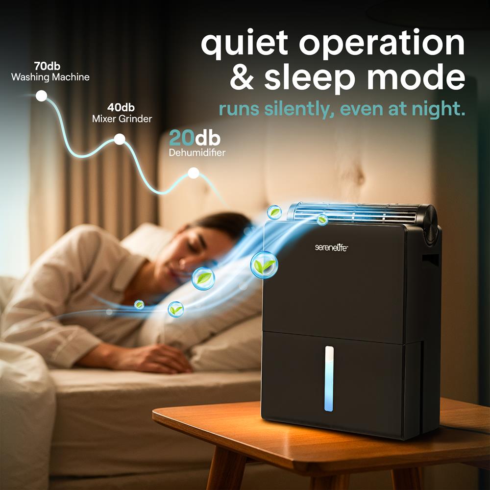 Serenelife 2-In-1 Dehumidifier With Removable Dehumidifying Cylinder, Intelligent Humidity Control, Timer & Sleep Mode – Ideal For Medium To Large Rooms (Black)