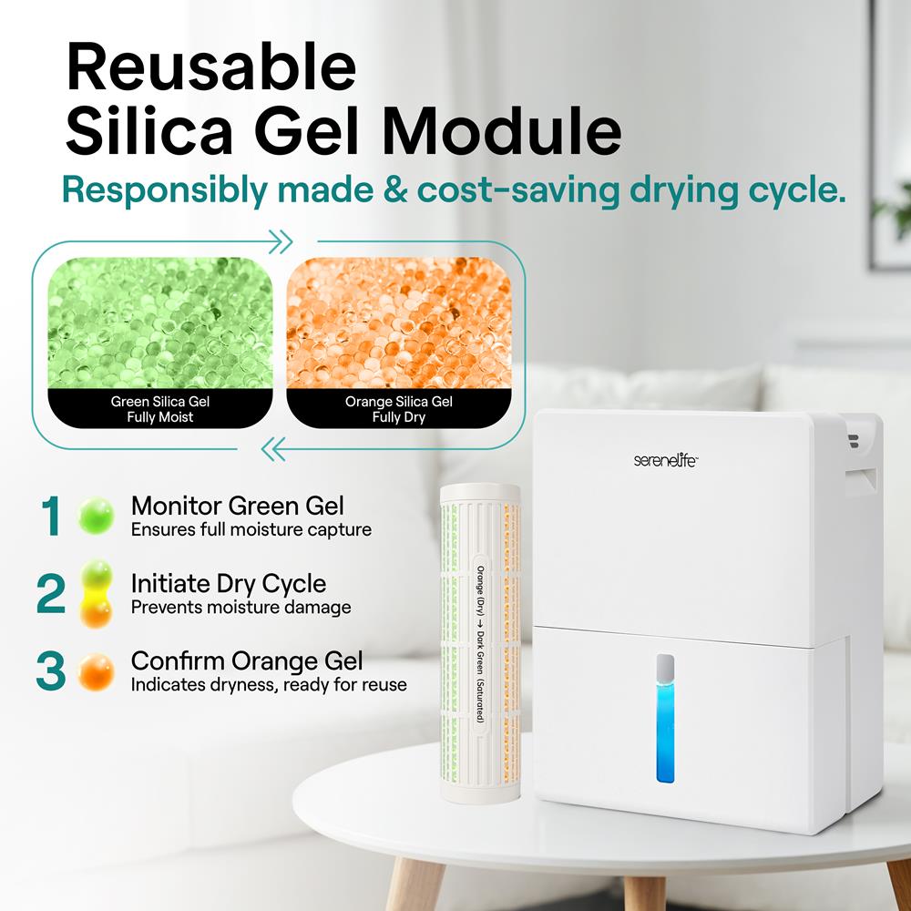 Serenelife 2-In-1 Dehumidifier With Removable Dehumidifying Cylinder, Intelligent Humidity Control, Timer & Sleep Mode – Ideal For Medium To Large Rooms (White)