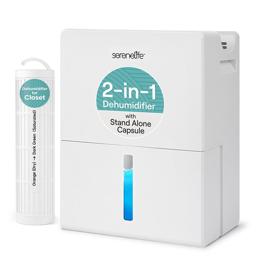 Serenelife 2-In-1 Dehumidifier With Removable Dehumidifying Cylinder, Intelligent Humidity Control, Timer & Sleep Mode – Ideal For Medium To Large Rooms (White)