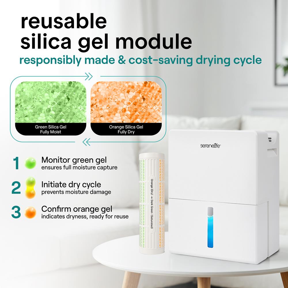 Serenelife 2-In-1 Dehumidifier With Removable Dehumidifying Cylinder, Intelligent Humidity Control, Timer & Sleep Mode – Ideal For Medium To Large Rooms (White)