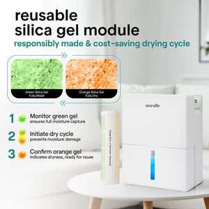 Serenelife 2-In-1 Dehumidifier With Removable Dehumidifying Cylinder, Intelligent Humidity Control, Timer & Sleep Mode – Ideal For Medium To Large Rooms (White)