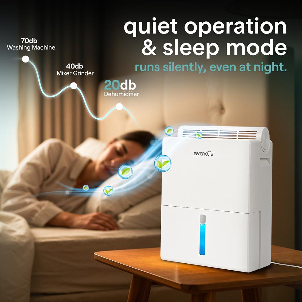 Serenelife 2-In-1 Dehumidifier With Removable Dehumidifying Cylinder, Intelligent Humidity Control, Timer & Sleep Mode – Ideal For Medium To Large Rooms (White)