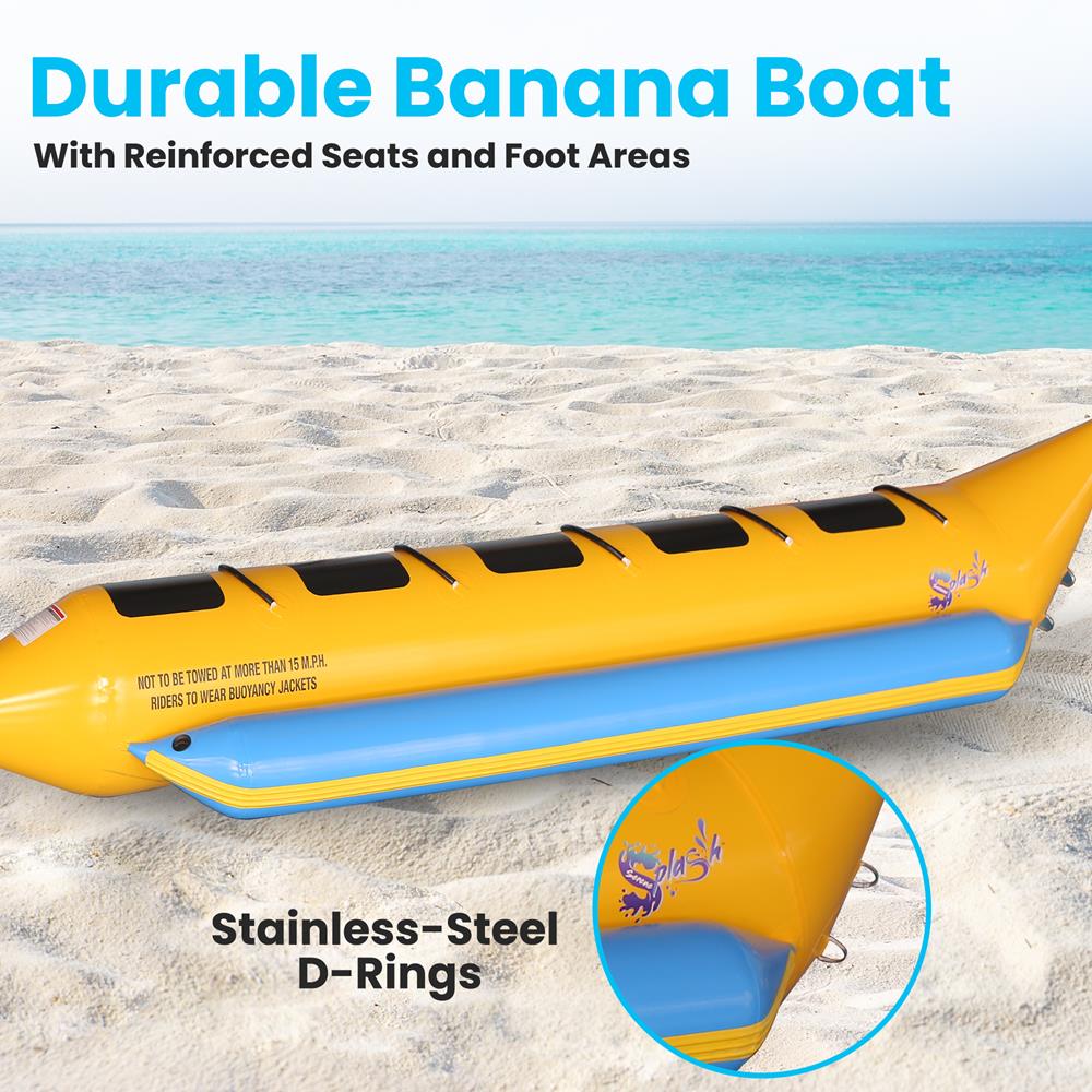 5-Person Recreational Inflatable Banana Boat With Storage Bag, Foot Pump, And Repair Kit