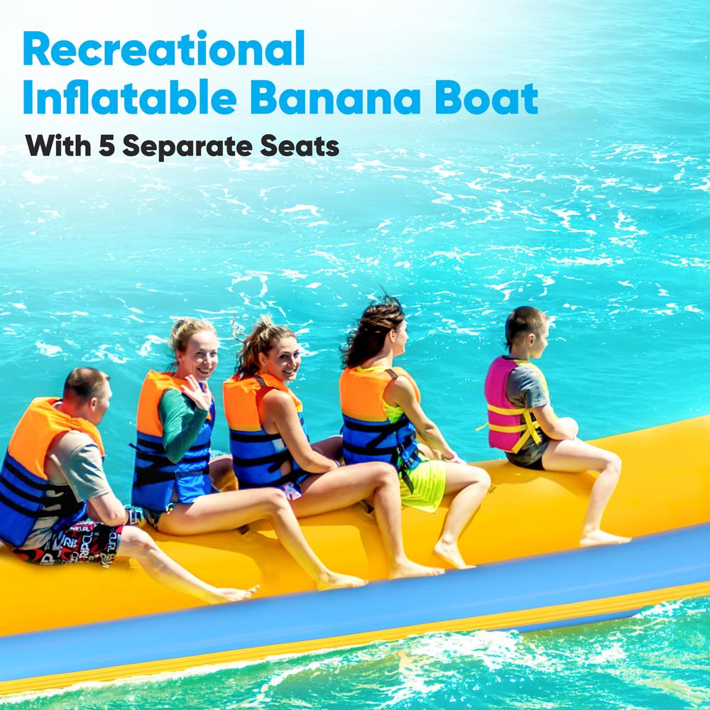 5-Person Recreational Inflatable Banana Boat With Storage Bag, Foot Pump, And Repair Kit