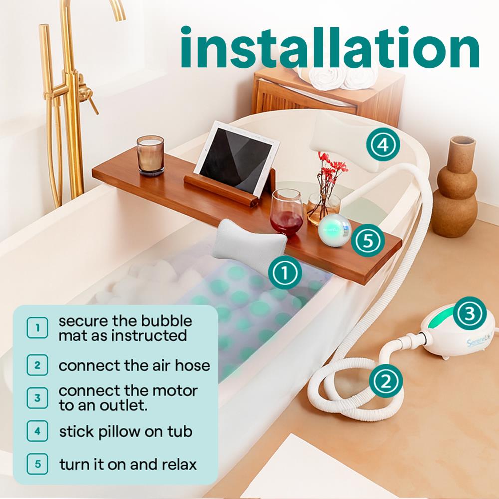 Bubble Bath Mat Spa - Relaxing Bubbles, Waterproof LED, Teal