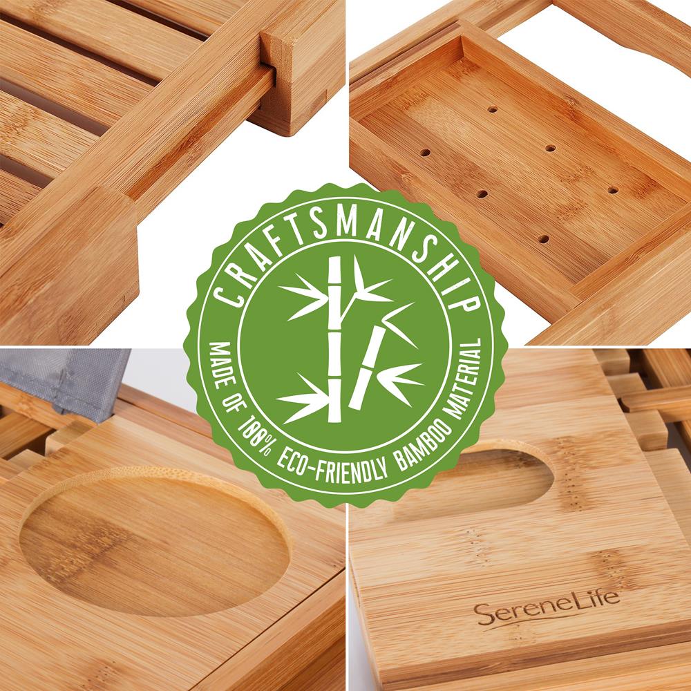 Bamboo Bathtub Caddy Tray - Relaxation Organizer, Adjustable, Natural Wood