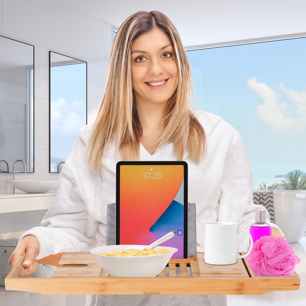 SereneLife Luxury Bamboo Bathtub Caddy - Thumbnail 5