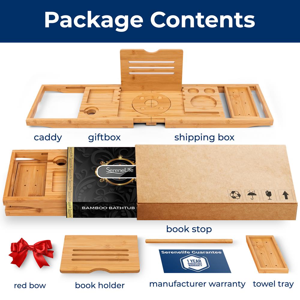 Bamboo Bathtub Caddy Adjustable Non-Slip Expandable 41.3" Natural