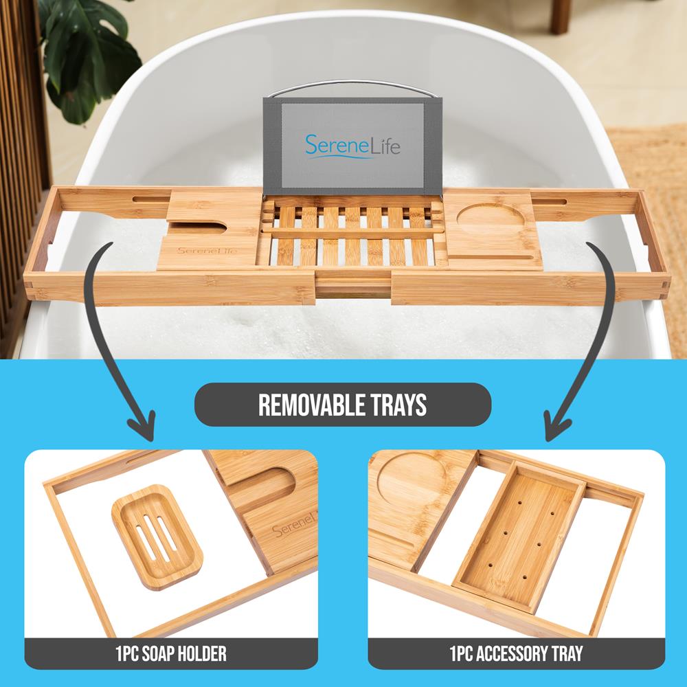 Bamboo Bathtub Caddy Comfort Extendable Tray - Thumbnail 5