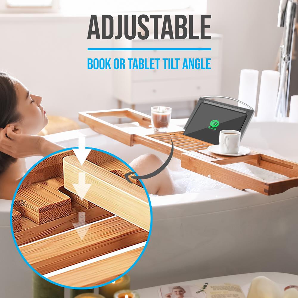 Bamboo Bathtub Caddy Comfort Extendable Tray - Thumbnail 3
