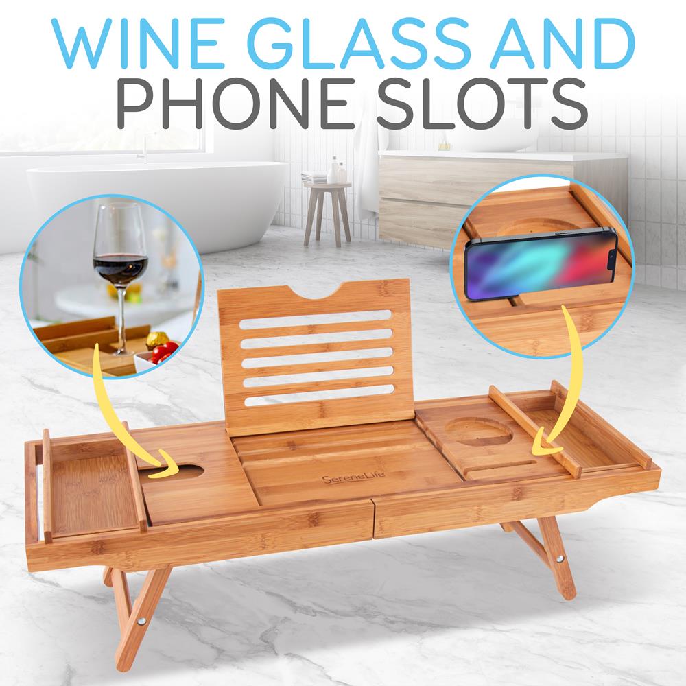 Bathtub Caddy Comfort Bamboo Adjustable Length Dark Brown - Thumbnail 4