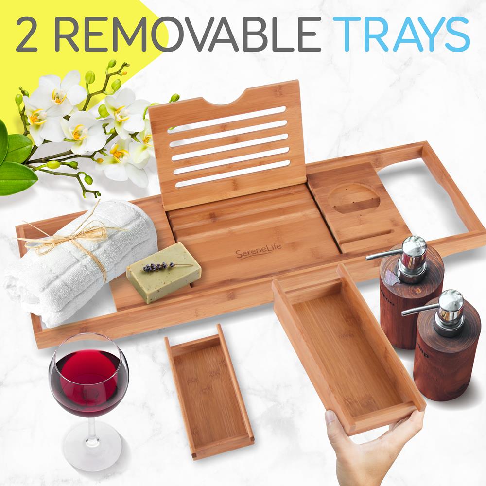 Bathtub Caddy Comfort Bamboo Adjustable Length Dark Brown - Thumbnail 3