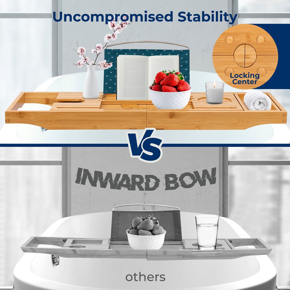 Bamboo Bathtub Caddy - Adjustable, Foldable, Waterproof, Dark Brown