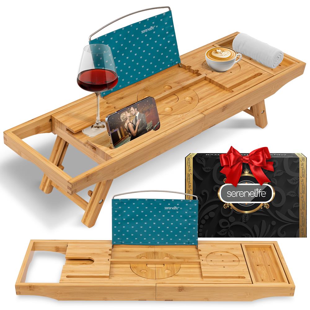 SereneLife Bamboo Bathtub Caddy - Thumbnail 4