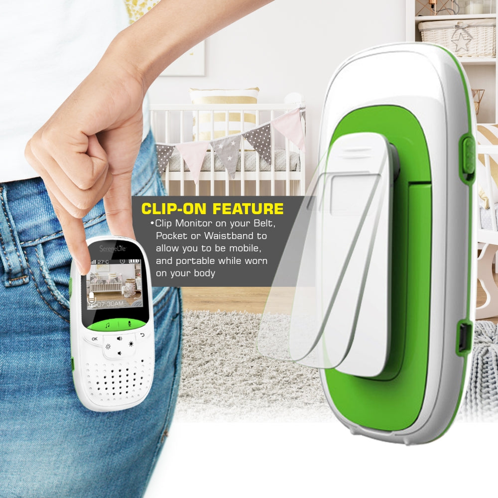 Video Baby Monitor w/ Thermometer, 2" Screen, Night Vision, White