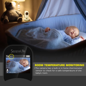 Video Baby Monitor w/ Thermometer, 2" Screen, Night Vision, White