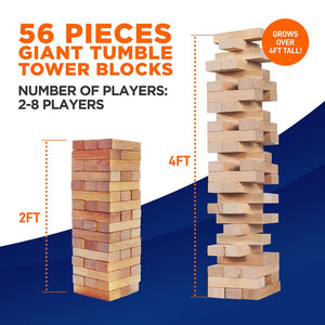 56 Pcs. Giant Tumble Tower Blocks - Pine Wooden Stacking Timber Game