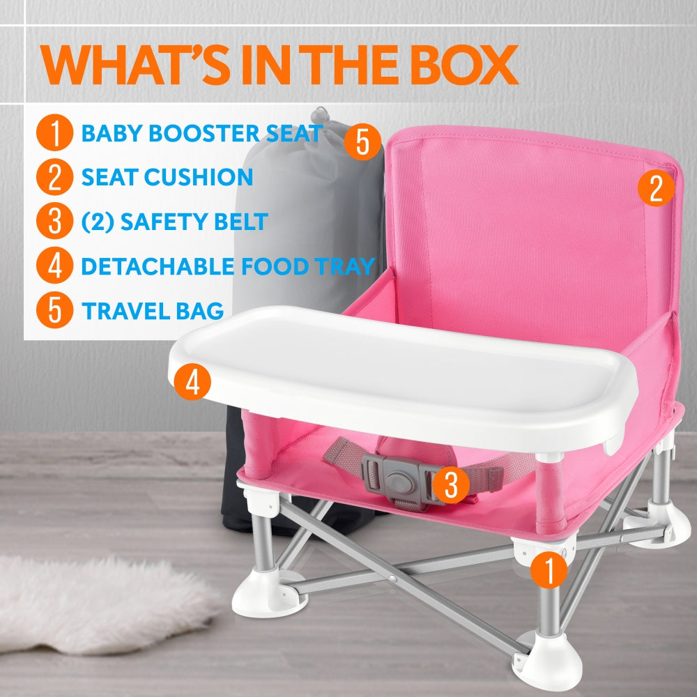 Baby & Toddler Booster Seat Feeding Chair, Easy Setup Portable & Folding Style