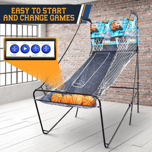 Dual Shot Basketball Arcade Game - Indoor/Outdoor Two-Player Basketball System With One Audio Options, 8 Different Games And Large Led Scoreboard