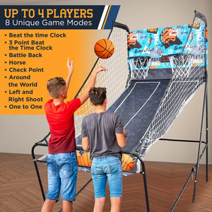 Dual Shot Basketball Arcade Game - Indoor/Outdoor Two-Player Basketball System With One Audio Options, 8 Different Games And Large Led Scoreboard