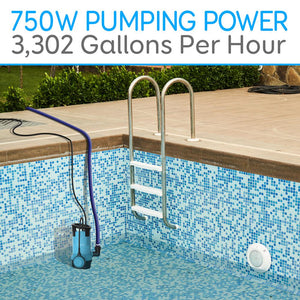 Submersible Clean/Dirty Water Pump - 750W Powerful Sump Pump, 1980 Gph, Auto Float Switch With 16 Ft. Power Cord Length