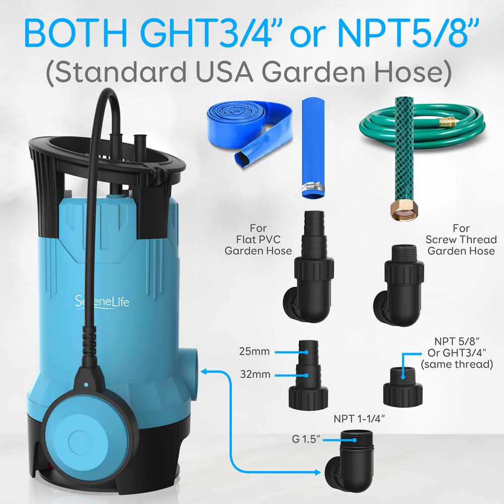 Submersible Clean/Dirty Water Pump - 750W Powerful Sump Pump, 1980 Gph, Auto Float Switch With 16 Ft. Power Cord Length